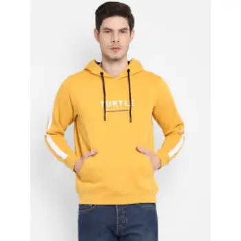 Solid Yellow Full Sleeve Hooded Sweatshirt for Men